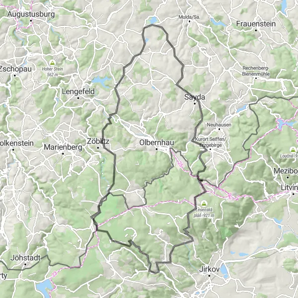 Karten-Miniaturansicht der Radinspiration "Erlebnisreiche Erzgebirgstour" in Chemnitz, Germany. Erstellt vom Tarmacs.app-Routenplaner für Radtouren
