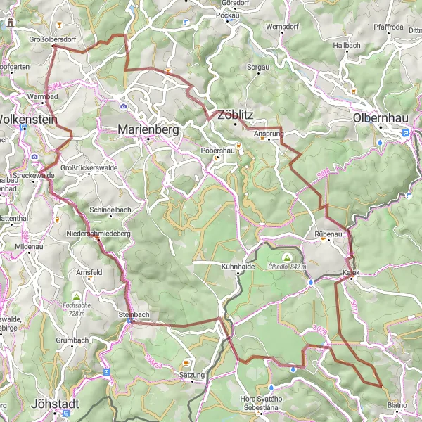 Karten-Miniaturansicht der Radinspiration "Natur pur im Erzgebirge" in Chemnitz, Germany. Erstellt vom Tarmacs.app-Routenplaner für Radtouren