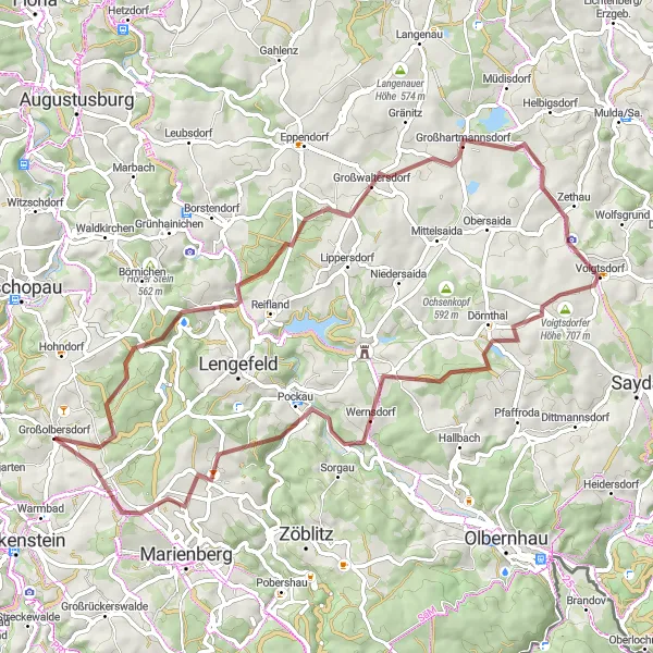 Map miniature of "The Gravel Explorer" cycling inspiration in Chemnitz, Germany. Generated by Tarmacs.app cycling route planner