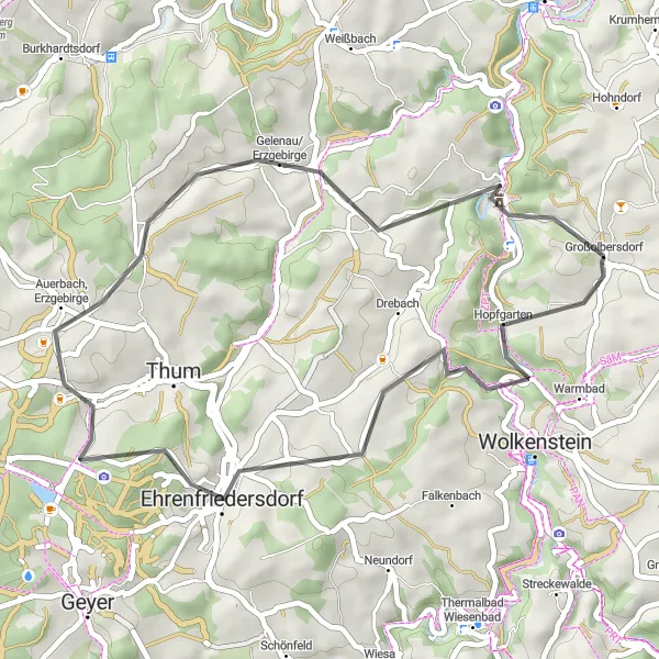 Karten-Miniaturansicht der Radinspiration "Rund um Großolbersdorf" in Chemnitz, Germany. Erstellt vom Tarmacs.app-Routenplaner für Radtouren