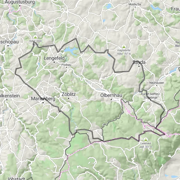 Karten-Miniaturansicht der Radinspiration "Herausfordernde Strecke durch das Erzgebirge" in Chemnitz, Germany. Erstellt vom Tarmacs.app-Routenplaner für Radtouren
