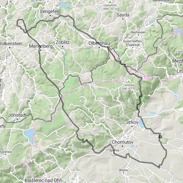 Map miniature of "The Ore Mountains Loop" cycling inspiration in Chemnitz, Germany. Generated by Tarmacs.app cycling route planner