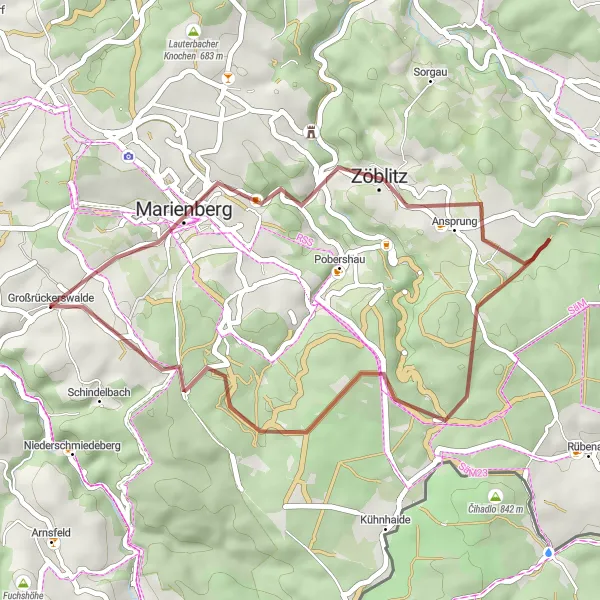 Karten-Miniaturansicht der Radinspiration "Gemütliche Gravel-Tour durch das Erzgebirge" in Chemnitz, Germany. Erstellt vom Tarmacs.app-Routenplaner für Radtouren