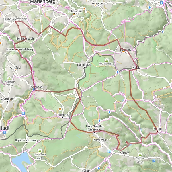 Map miniature of "Hidden Gems of Großrückerswalde and Surrounding Gravel Trails" cycling inspiration in Chemnitz, Germany. Generated by Tarmacs.app cycling route planner