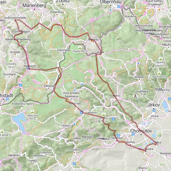 Map miniature of "Gravel Adventure to Gelobtland and Chomutov" cycling inspiration in Chemnitz, Germany. Generated by Tarmacs.app cycling route planner