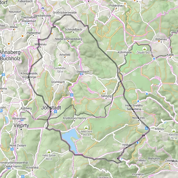 Map miniature of "Chemnitz Hilly Ride" cycling inspiration in Chemnitz, Germany. Generated by Tarmacs.app cycling route planner