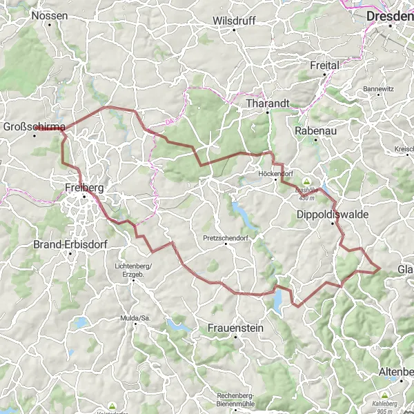 Karten-Miniaturansicht der Radinspiration "Herausforderung Galgen-Berg" in Chemnitz, Germany. Erstellt vom Tarmacs.app-Routenplaner für Radtouren