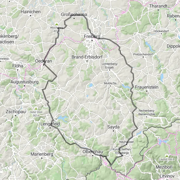 Karten-Miniaturansicht der Radinspiration "Herausfordernde Road-Tour durch die Natur" in Chemnitz, Germany. Erstellt vom Tarmacs.app-Routenplaner für Radtouren