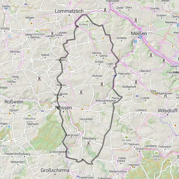 Karten-Miniaturansicht der Radinspiration "Kulturelle und natürliche Highlights um Nossen und Burkhardswalde" in Chemnitz, Germany. Erstellt vom Tarmacs.app-Routenplaner für Radtouren