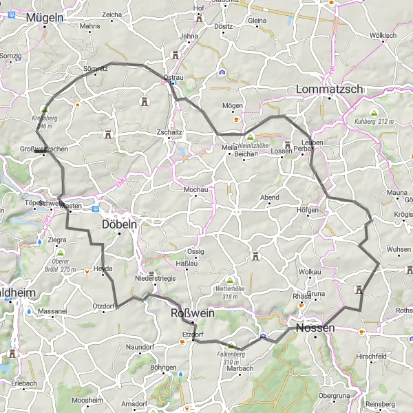 Karten-Miniaturansicht der Radinspiration "Panorama Radtour um Großweitzschen" in Chemnitz, Germany. Erstellt vom Tarmacs.app-Routenplaner für Radtouren