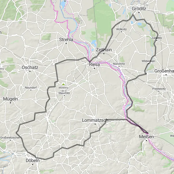 Karten-Miniaturansicht der Radinspiration "Großweitzschen und seine Berge" in Chemnitz, Germany. Erstellt vom Tarmacs.app-Routenplaner für Radtouren