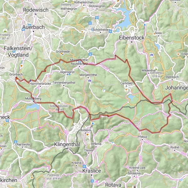 Karten-Miniaturansicht der Radinspiration "Panorama-Gravelrunde nach Muldenberg" in Chemnitz, Germany. Erstellt vom Tarmacs.app-Routenplaner für Radtouren