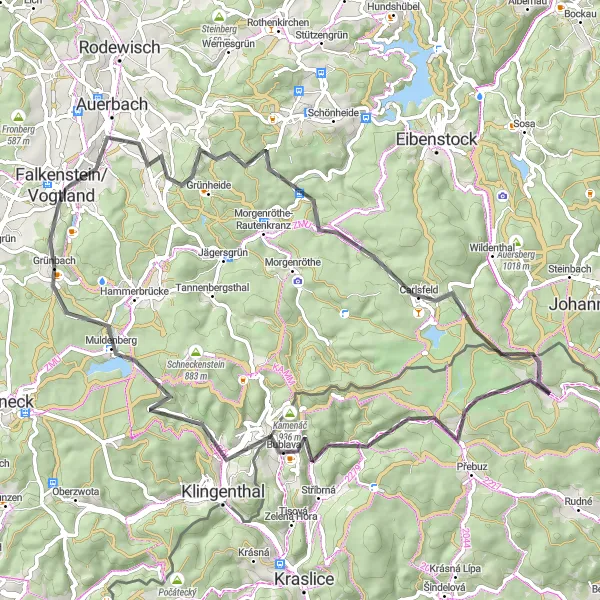 Karten-Miniaturansicht der Radinspiration "Ellefeld und Rolava Road Cycling Adventure" in Chemnitz, Germany. Erstellt vom Tarmacs.app-Routenplaner für Radtouren