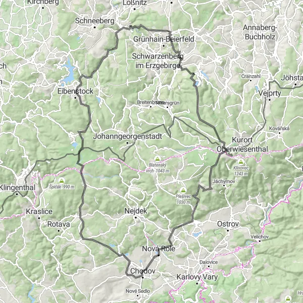 Karten-Miniaturansicht der Radinspiration "Erzgebirgische Höhentour" in Chemnitz, Germany. Erstellt vom Tarmacs.app-Routenplaner für Radtouren