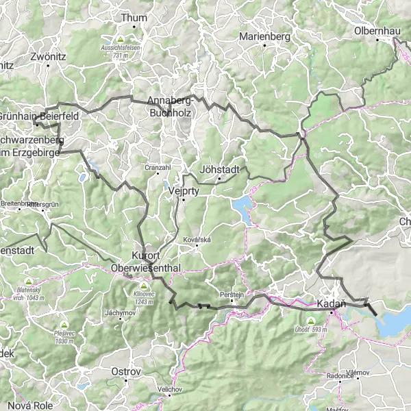 Map miniature of "Legends of Krušné hory" cycling inspiration in Chemnitz, Germany. Generated by Tarmacs.app cycling route planner