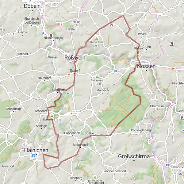 Map miniature of "The Hidden Trails of Saxony" cycling inspiration in Chemnitz, Germany. Generated by Tarmacs.app cycling route planner