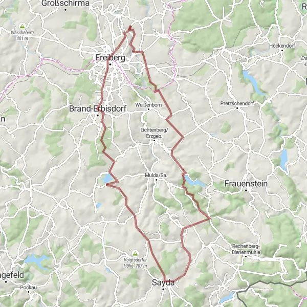 Karten-Miniaturansicht der Radinspiration "Erzgebirge Gravel Tour" in Chemnitz, Germany. Erstellt vom Tarmacs.app-Routenplaner für Radtouren