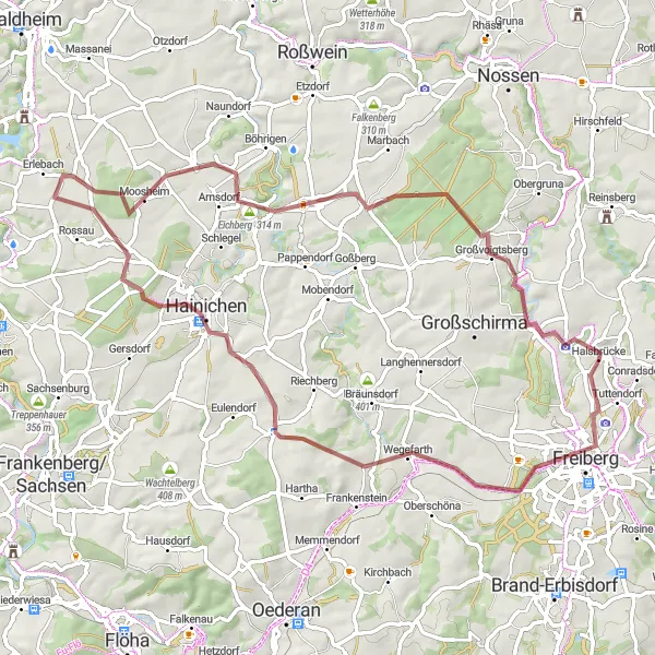 Karten-Miniaturansicht der Radinspiration "Entdeckungstour durch Freiberg und Greifendorf" in Chemnitz, Germany. Erstellt vom Tarmacs.app-Routenplaner für Radtouren