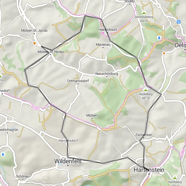 Karten-Miniaturansicht der Radinspiration "Hartenstein Rundtour" in Chemnitz, Germany. Erstellt vom Tarmacs.app-Routenplaner für Radtouren