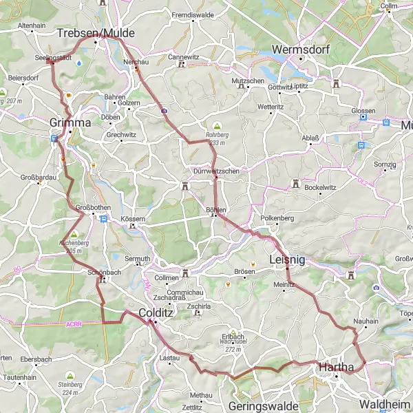 Karten-Miniaturansicht der Radinspiration "Gravel-Abenteuer um Hartha" in Chemnitz, Germany. Erstellt vom Tarmacs.app-Routenplaner für Radtouren