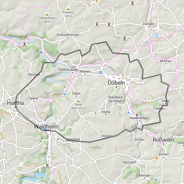 Karten-Miniaturansicht der Radinspiration "Radtour von Hartha nach Großsteinbach und zurück" in Chemnitz, Germany. Erstellt vom Tarmacs.app-Routenplaner für Radtouren