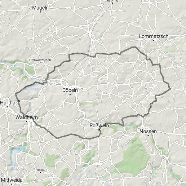 Map miniature of "Rolling Hills Route" cycling inspiration in Chemnitz, Germany. Generated by Tarmacs.app cycling route planner