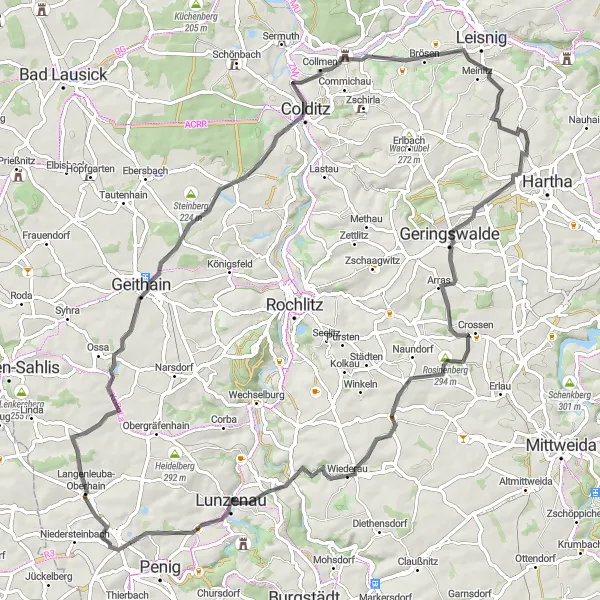 Karten-Miniaturansicht der Radinspiration "Die Muldenland-Runde" in Chemnitz, Germany. Erstellt vom Tarmacs.app-Routenplaner für Radtouren