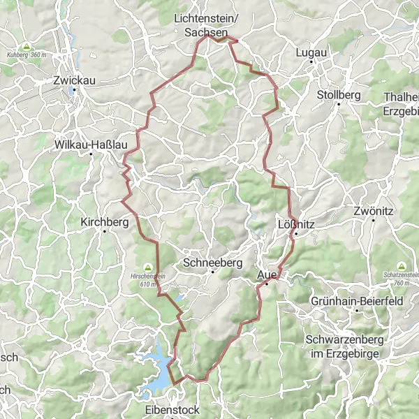 Karten-Miniaturansicht der Radinspiration "Hohndorf - Silberstraße - Hohndorf" in Chemnitz, Germany. Erstellt vom Tarmacs.app-Routenplaner für Radtouren