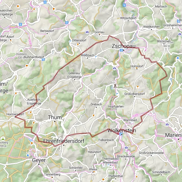 Karten-Miniaturansicht der Radinspiration "Gravelroute um Hormersdorf" in Chemnitz, Germany. Erstellt vom Tarmacs.app-Routenplaner für Radtouren