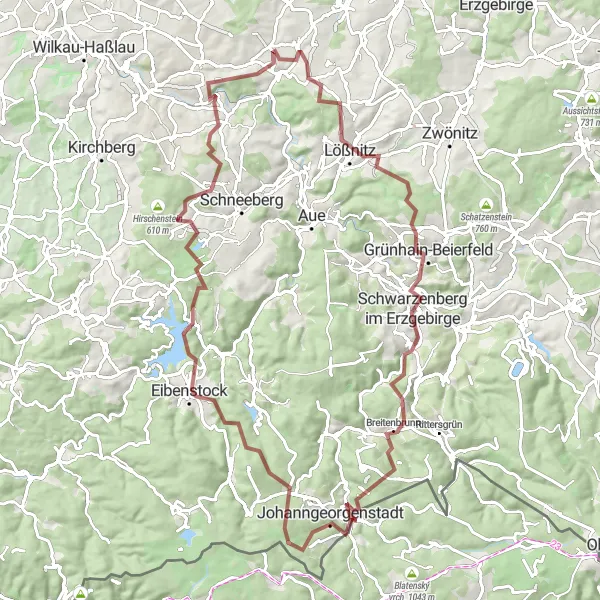 Karten-Miniaturansicht der Radinspiration "Runde durch das Erzgebirge" in Chemnitz, Germany. Erstellt vom Tarmacs.app-Routenplaner für Radtouren