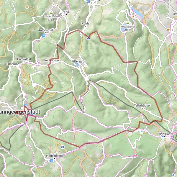 Map miniature of "Ore Mountain Gravel Adventure" cycling inspiration in Chemnitz, Germany. Generated by Tarmacs.app cycling route planner