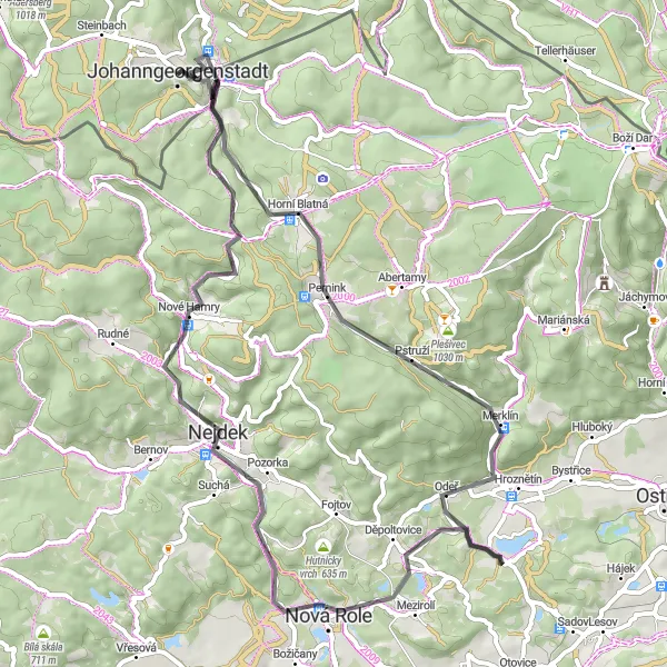 Map miniature of "Exploring the Erzgebirge by Road" cycling inspiration in Chemnitz, Germany. Generated by Tarmacs.app cycling route planner