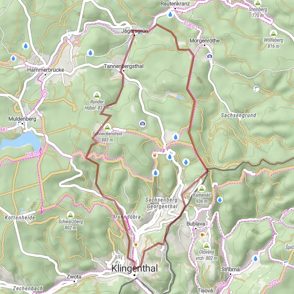 Map miniature of "Klingenthal - Panoramablick - Jägersgrün - Otto Hermann Böhm Turm - Bublava" cycling inspiration in Chemnitz, Germany. Generated by Tarmacs.app cycling route planner