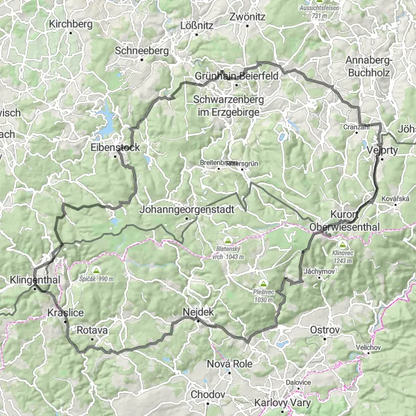 Karten-Miniaturansicht der Radinspiration "Hügeliges Vogtland und böhmisches Erzgebirge" in Chemnitz, Germany. Erstellt vom Tarmacs.app-Routenplaner für Radtouren