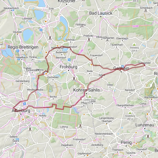 Map miniature of "Geithain and the Nikolaiturm: A Gravel Adventure" cycling inspiration in Chemnitz, Germany. Generated by Tarmacs.app cycling route planner