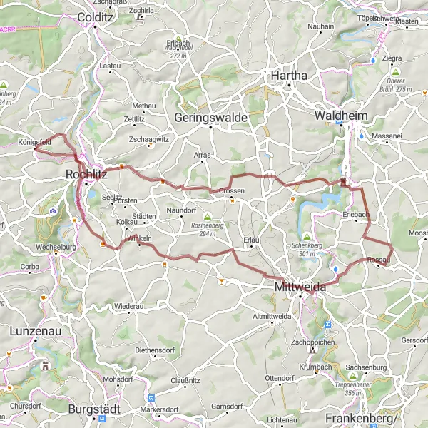 Karten-Miniaturansicht der Radinspiration "Durch das Rochlitzer Land" in Chemnitz, Germany. Erstellt vom Tarmacs.app-Routenplaner für Radtouren