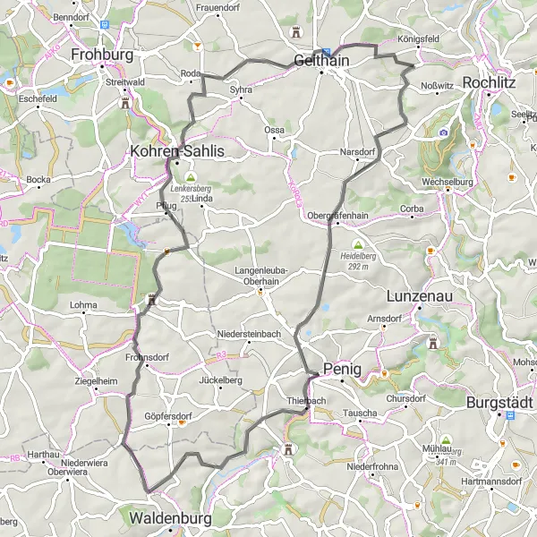 Map miniature of "Chemnitz Loop: Ruins and Hilltops" cycling inspiration in Chemnitz, Germany. Generated by Tarmacs.app cycling route planner