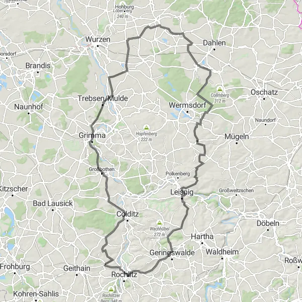 Map miniature of "Castle Tour: Colditz and Rochlitz" cycling inspiration in Chemnitz, Germany. Generated by Tarmacs.app cycling route planner