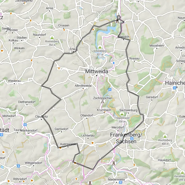 Karten-Miniaturansicht der Radinspiration "Kriebstein und Umgebung entdecken" in Chemnitz, Germany. Erstellt vom Tarmacs.app-Routenplaner für Radtouren