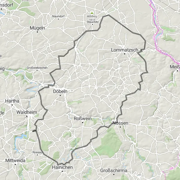 Karten-Miniaturansicht der Radinspiration "Straßenroute rund um Kriebstein" in Chemnitz, Germany. Erstellt vom Tarmacs.app-Routenplaner für Radtouren