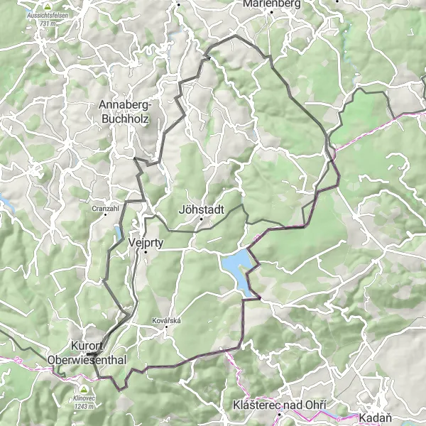 Map miniature of "Scenic Road Loop near Kurort Oberwiesenthal" cycling inspiration in Chemnitz, Germany. Generated by Tarmacs.app cycling route planner