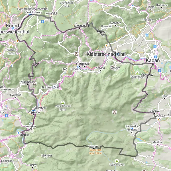 Karten-Miniaturansicht der Radinspiration "Doupov - Vojkovice Loop" in Chemnitz, Germany. Erstellt vom Tarmacs.app-Routenplaner für Radtouren