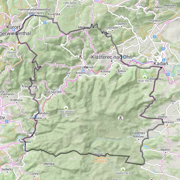 Map miniature of "Kurort Oberwiesenthal to Chemnitz via Mědník and Doupov" cycling inspiration in Chemnitz, Germany. Generated by Tarmacs.app cycling route planner