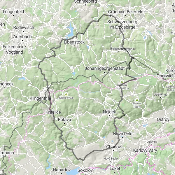 Map miniature of "Erzgebirge Loop" cycling inspiration in Chemnitz, Germany. Generated by Tarmacs.app cycling route planner