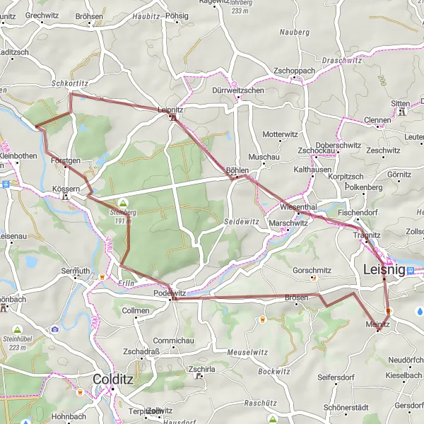 Map miniature of "Leisnig to Maaschwitz and Schmiedeberg" cycling inspiration in Chemnitz, Germany. Generated by Tarmacs.app cycling route planner