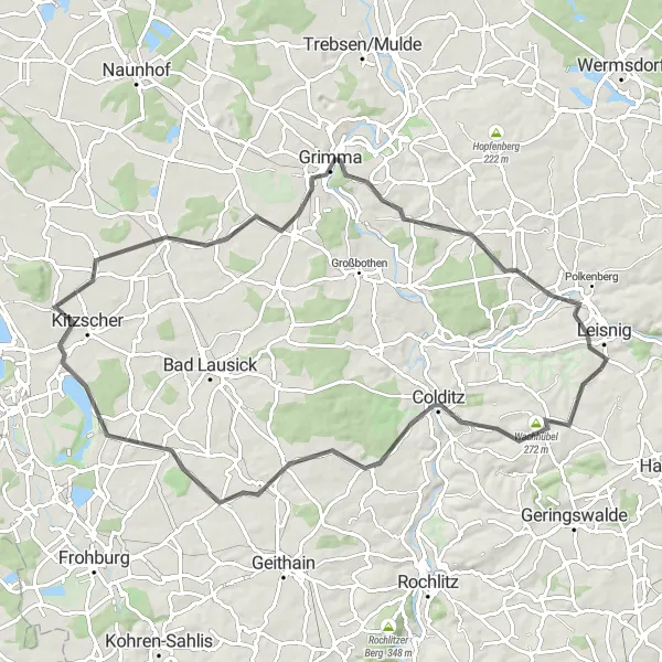Karten-Miniaturansicht der Radinspiration "Road Tour nach Colditz" in Chemnitz, Germany. Erstellt vom Tarmacs.app-Routenplaner für Radtouren
