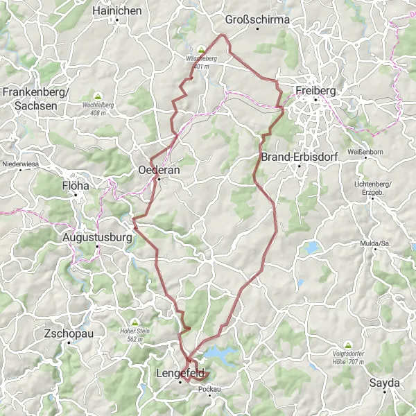 Karten-Miniaturansicht der Radinspiration "Gravel-Tour um Lengefeld" in Chemnitz, Germany. Erstellt vom Tarmacs.app-Routenplaner für Radtouren