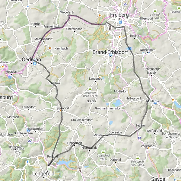 Karten-Miniaturansicht der Radinspiration "Radtour durch das Flöhatal und Freiberg" in Chemnitz, Germany. Erstellt vom Tarmacs.app-Routenplaner für Radtouren