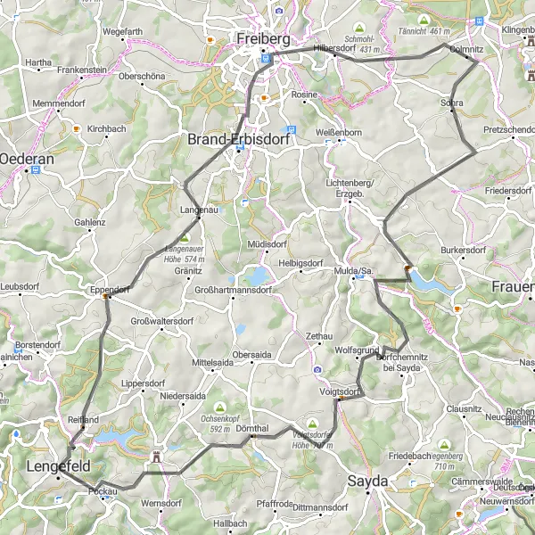 Map miniature of "The Ore Mountain Charm" cycling inspiration in Chemnitz, Germany. Generated by Tarmacs.app cycling route planner