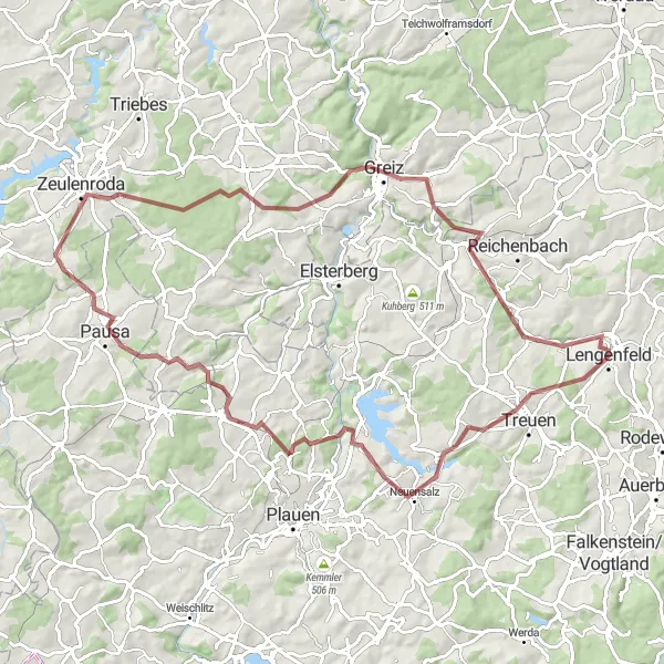 Map miniature of "Gravel Adventure to Syrau and Greiz" cycling inspiration in Chemnitz, Germany. Generated by Tarmacs.app cycling route planner